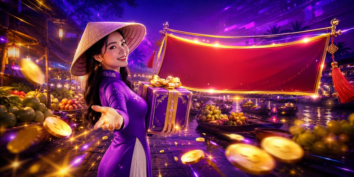 Phong cảnh khu vực sông Mekong với ánh đèn neon